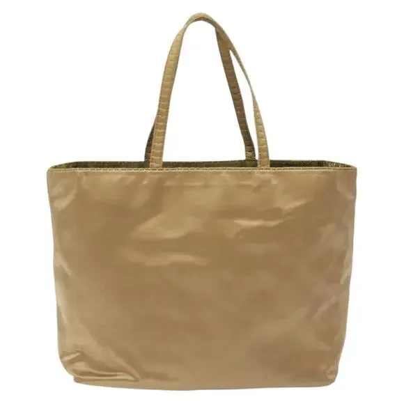 PRADA Hand Bag Satin Beige Gold